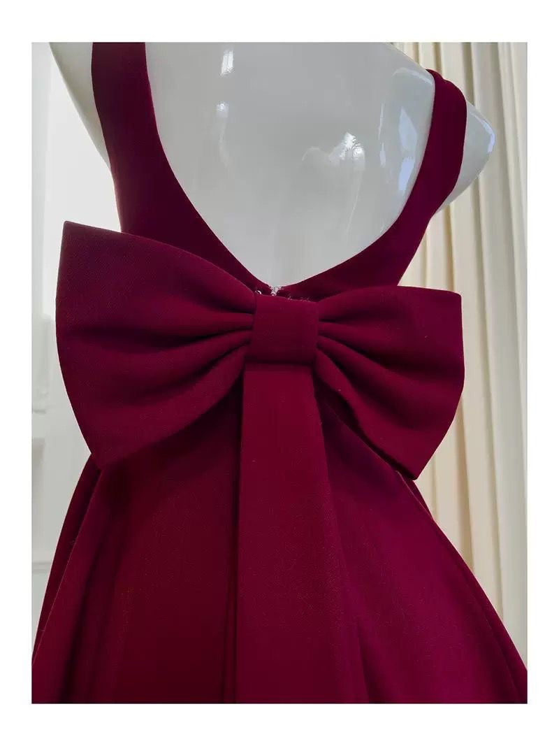 Burgundy Mini Dress with Flared Skirt