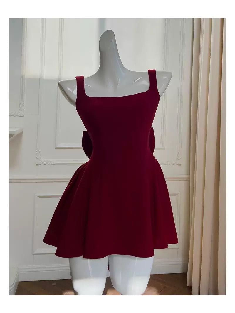 Burgundy Mini Dress with Flared Skirt
