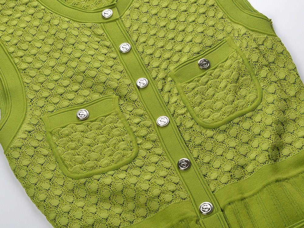 Button-Down Long Dress with Sheer Lace Accents and Pocket Design