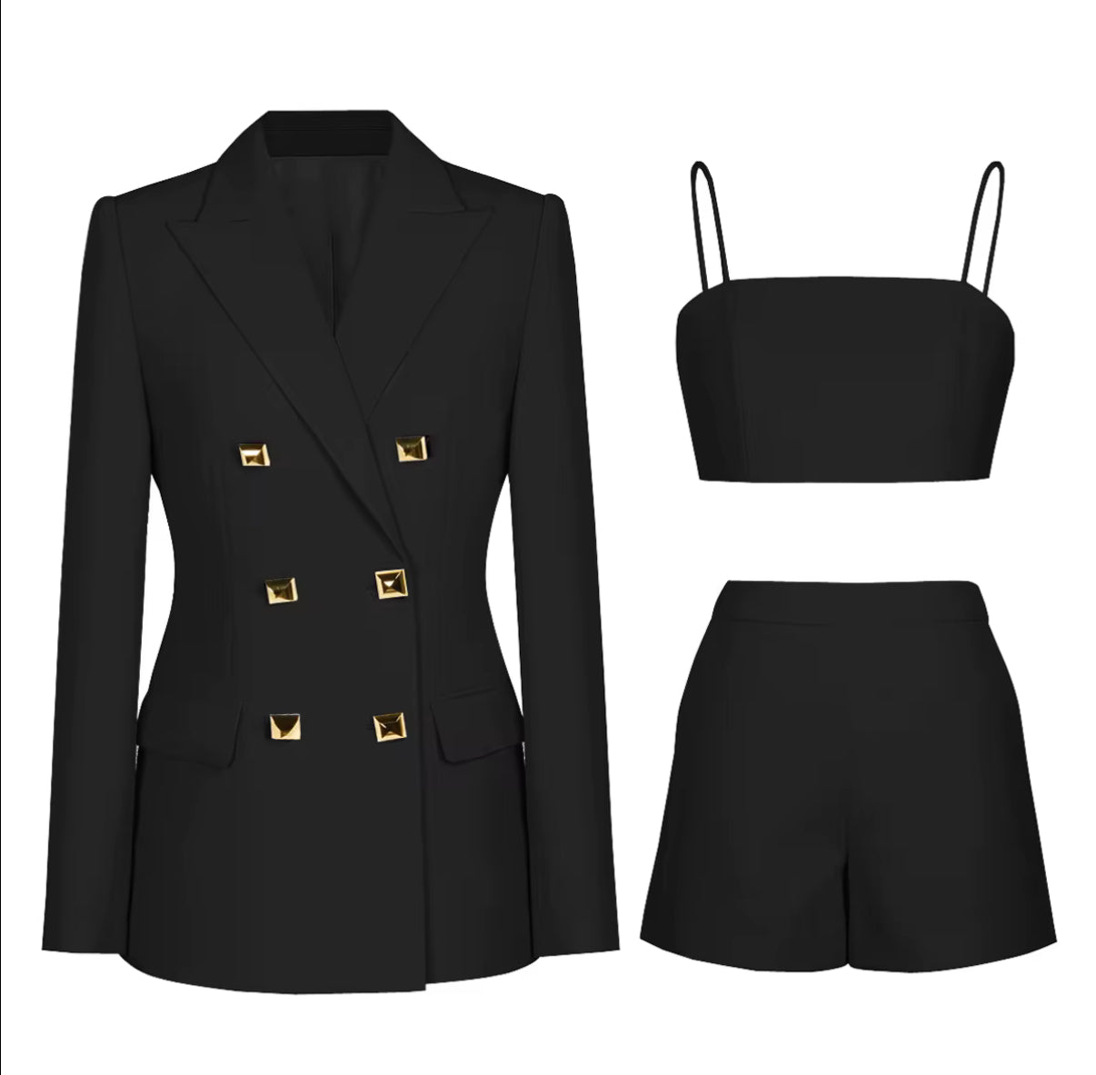 Bold Hot Blazer with Gold Buttons, Matching Crop Top & Shorts