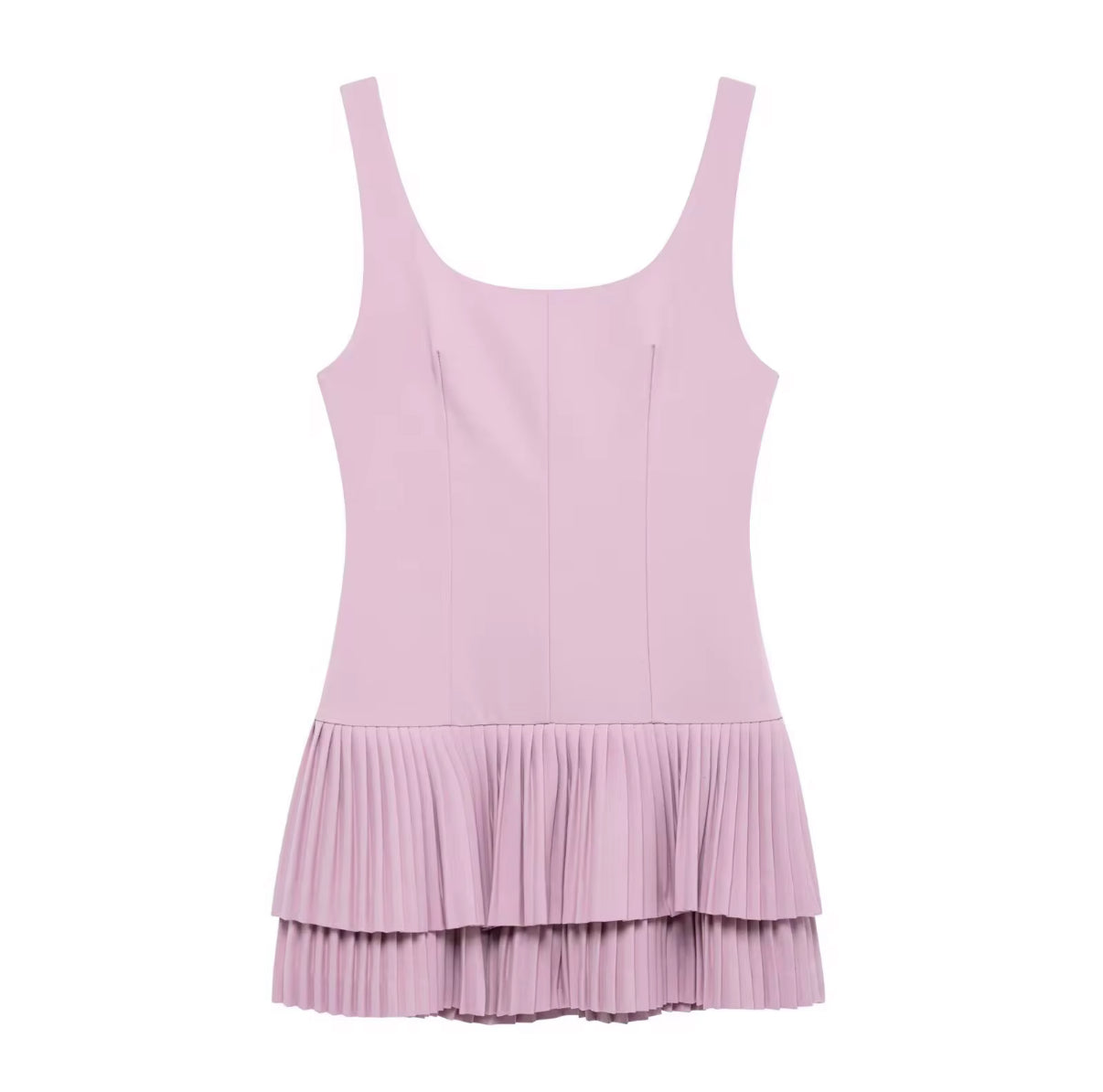 fitted bodice with a playful pleated layered hem dress