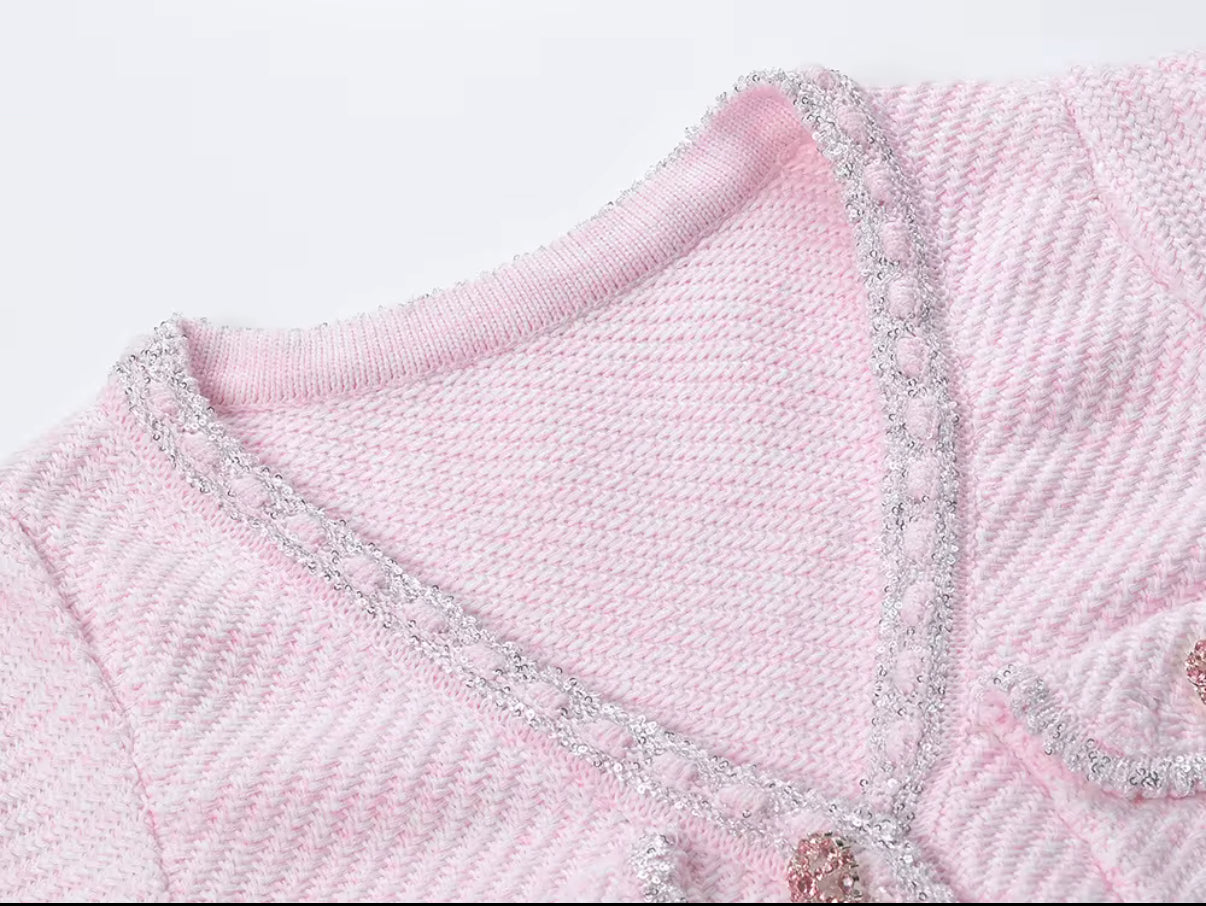 Neck Knit Mini Dress with Decorative Buttons and Short Sleeves