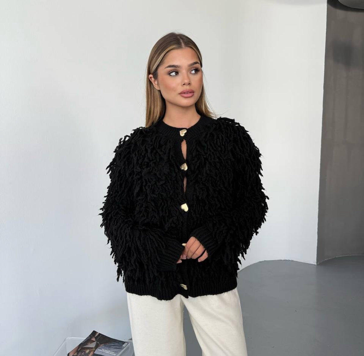 Heart Glow Shaggy Knit Cardigan