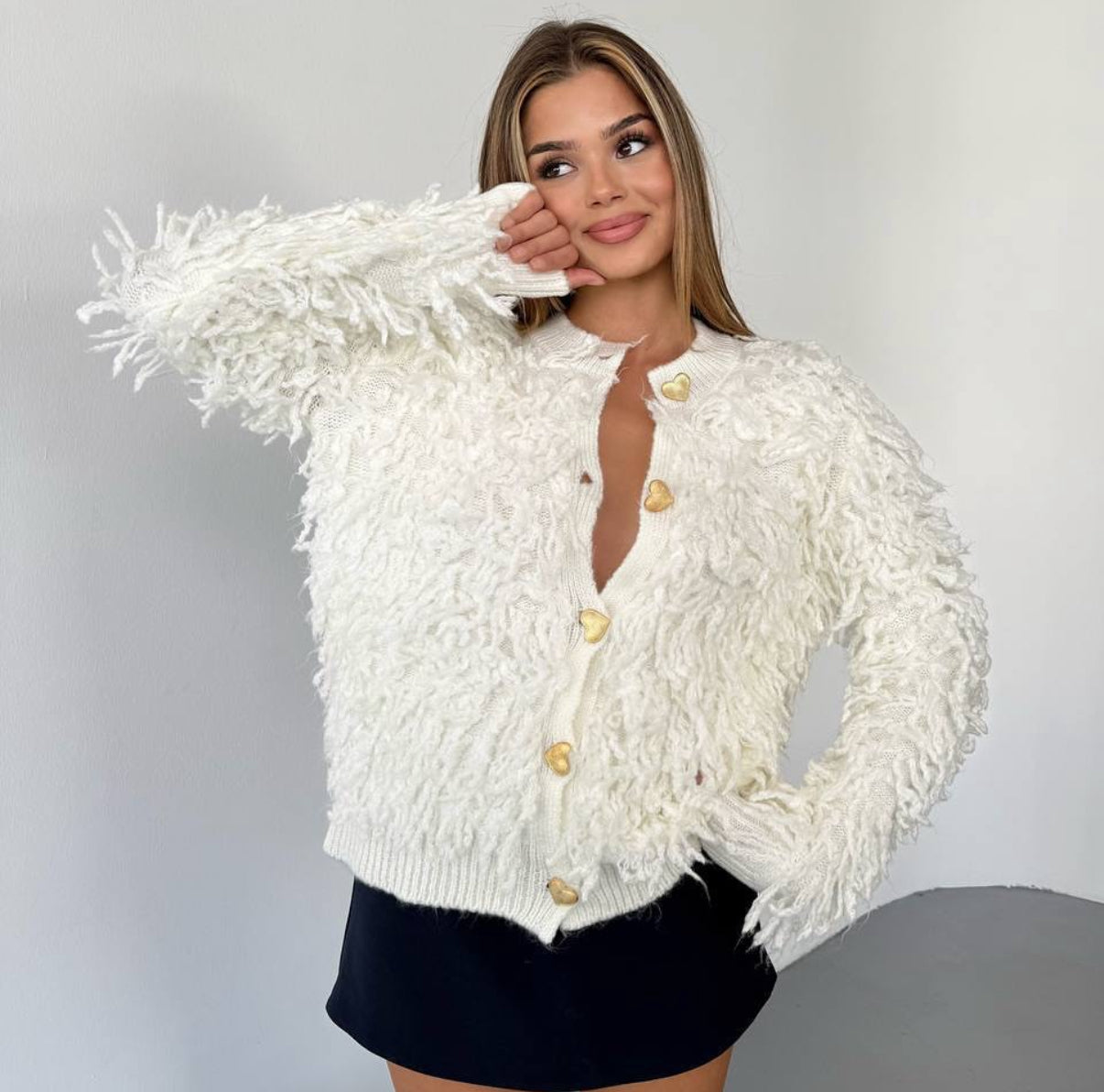 Heart Glow Shaggy Knit Cardigan