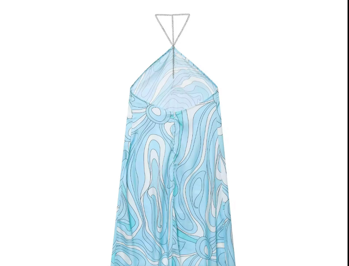 Aqua Flow Chain Backless Dress